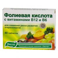 ЭВАЛАР Фолиевая кислота с витаминами В12 и В6